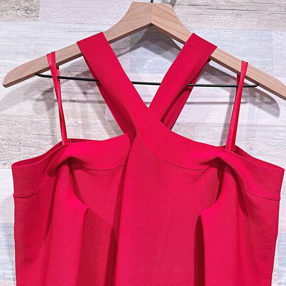 BCBGMaxazria Brielle Bodycon Halter Dress Red Party Cocktail Womens Medium - Picture 2 of 10